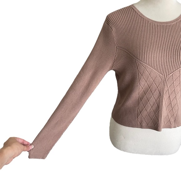 Abercrombie & Fitch Ribbed Tan Knit Sweater Cropped Neutral Y2K Top Women Sz XL - Picture 5 of 7